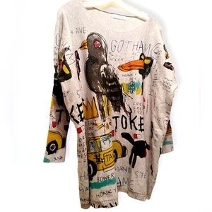 NWOT ELLAZHU Basquiat-Inspired Graphic Graffiti Wearable Art Oversized Sweater L